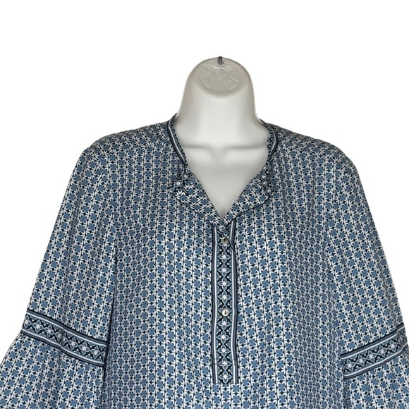 Max Studio Boho Blue and White Long Bell Sleeve Tunic Peasant Top Medium - Picture 3 of 11
